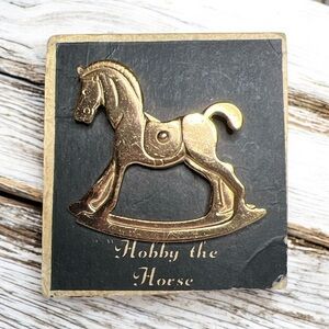 Vintage 1950s Rocking Horse Brass Brooch "Hobby The Horse"